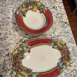 FITZ  AND FLOYD Holiday Solstice Platter and Large Serving Bowl.